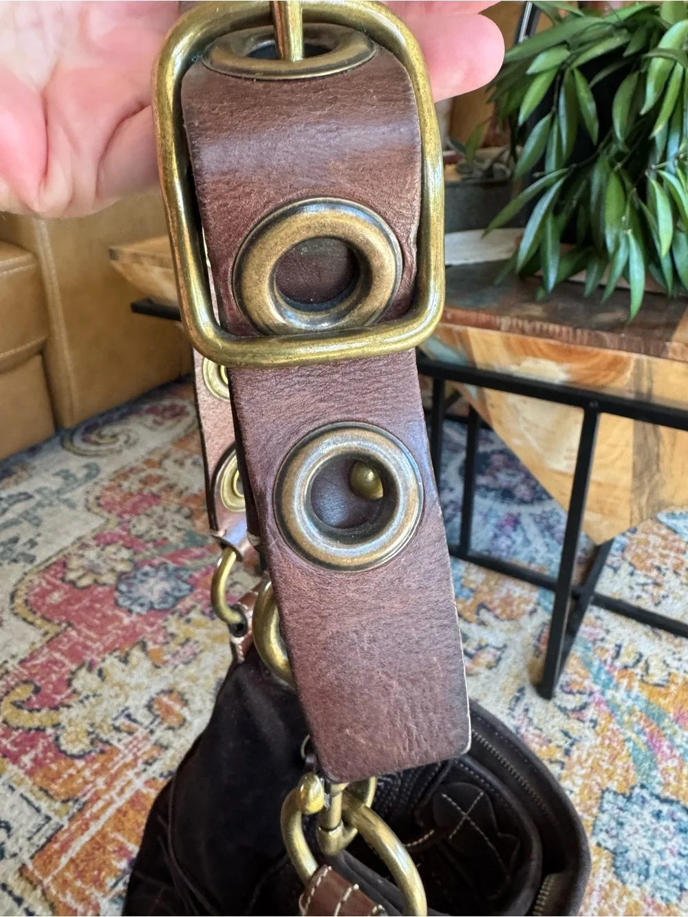 Coach Brown Suede Tote with Leather ID Tag - Picture 6 of 9